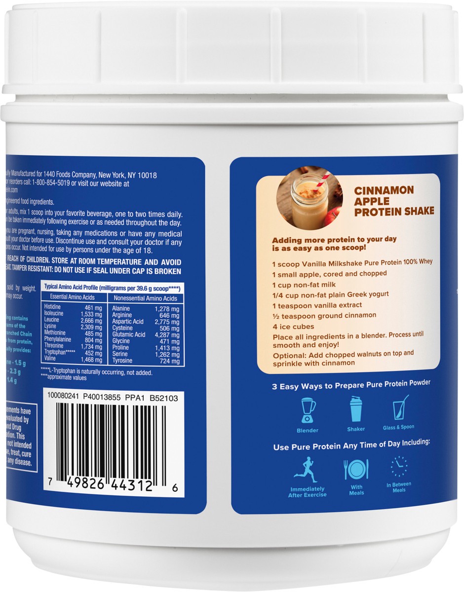 slide 2 of 11, Pure Protein 100% Whey Protein Powder, Vanilla Cream, 25g Protein, 1 Lb, 3 ct