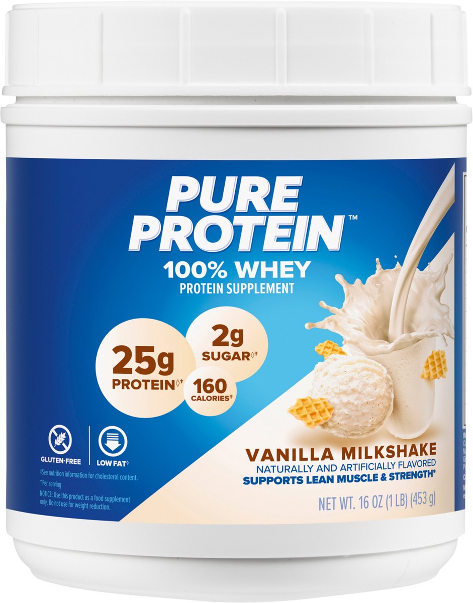 slide 8 of 11, Pure Protein 100% Whey Protein Powder, Vanilla Cream, 25g Protein, 1 Lb, 3 ct