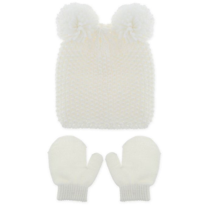 slide 1 of 1, Capelli New York Newborn Poms Hat and Mitten Set - Ivory, 2 ct