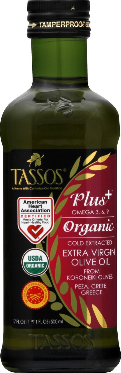 slide 2 of 12, Tassos Plus+ Extra Virgin Cold Extracted Organic Olive Oil 17 oz, 1 ct