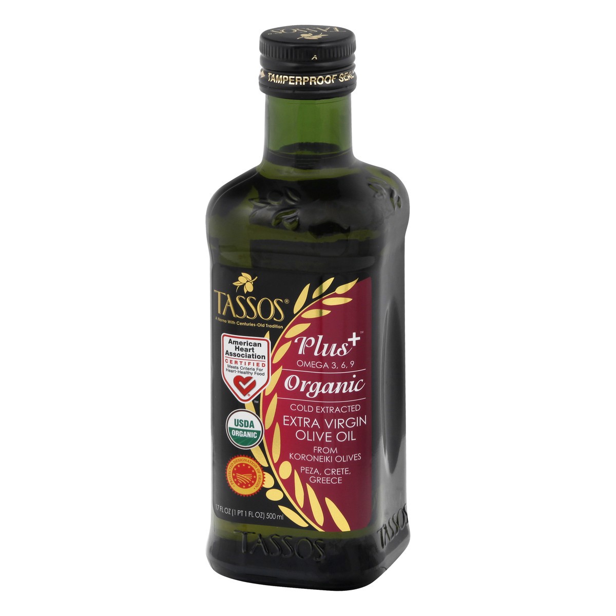Tassos Plus+ Extra Virgin Cold Extracted Organic Olive Oil 17 oz 1 ct