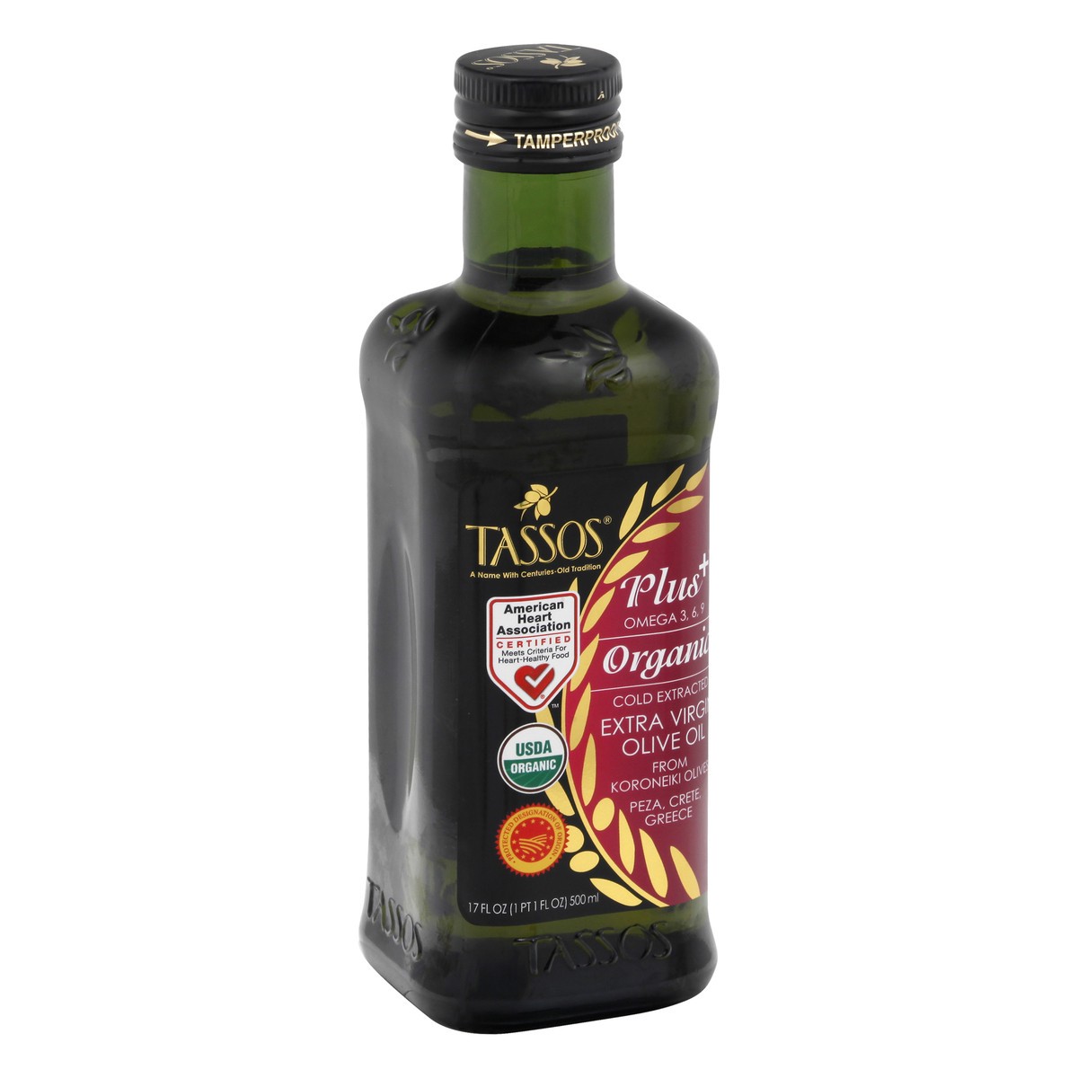 slide 10 of 12, Tassos Plus+ Extra Virgin Cold Extracted Organic Olive Oil 17 oz, 1 ct