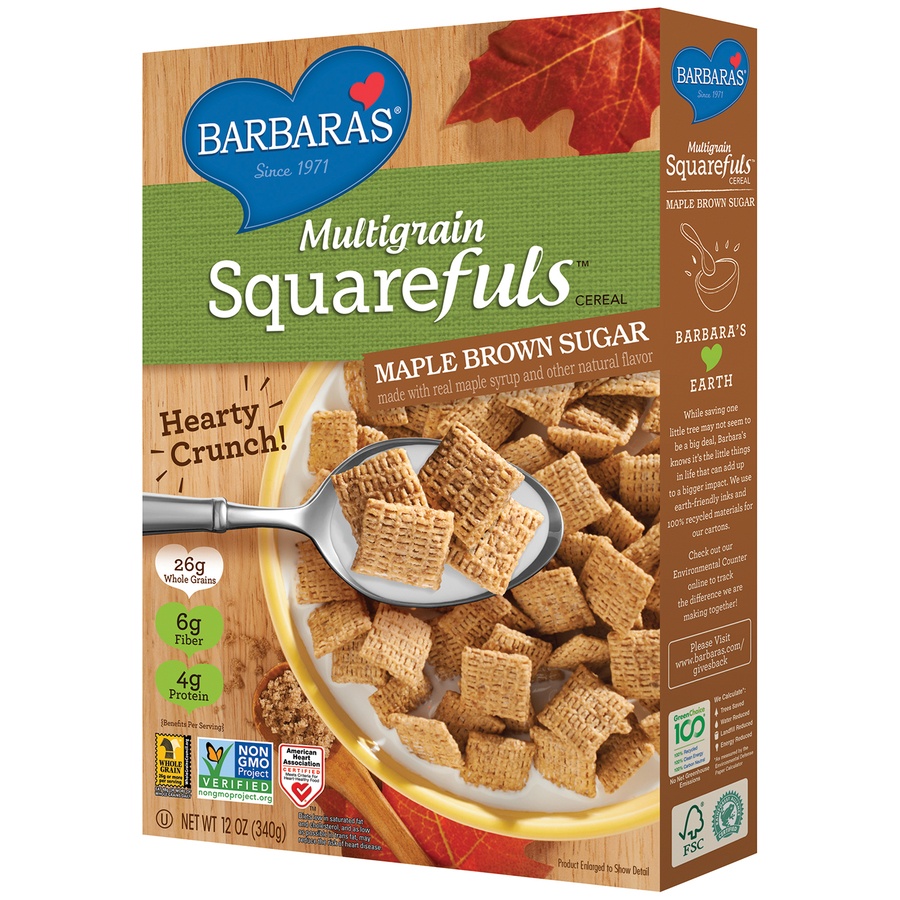 slide 3 of 8, Barbara's Multigrain Squarefuls Maple Brown Sugar Cereal, 12 oz