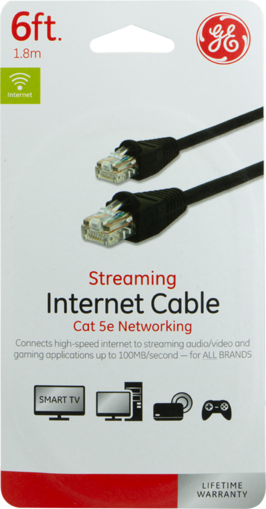 slide 1 of 1, GE Streaming Cat 5e Internet Cable - Black - 6 Foot, 1 ct