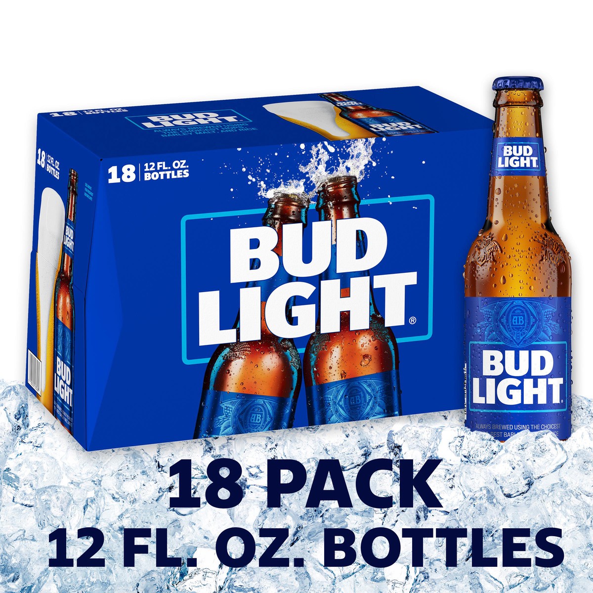 slide 1 of 10, Bud Light Beer, 18 Pack Beer, 12 FL OZ Bottles, 12 fl oz