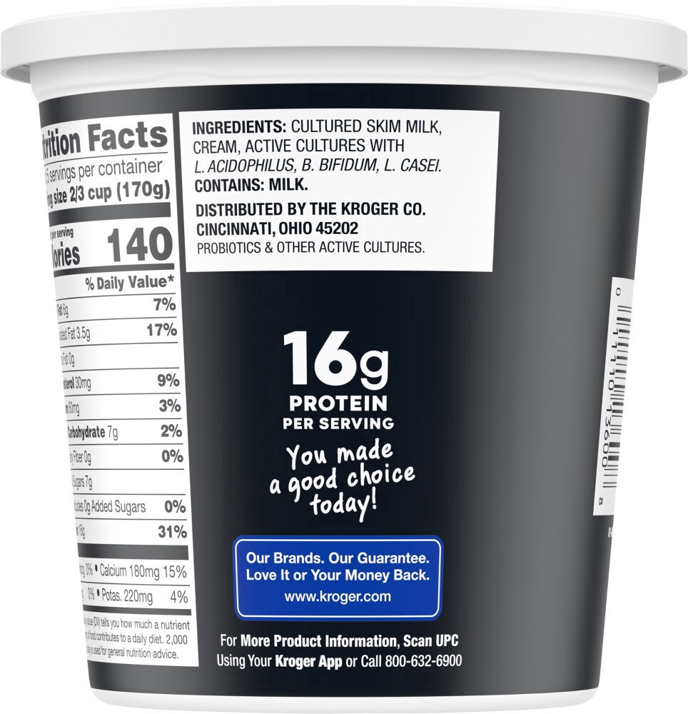 slide 3 of 4, Kroger Plain Whole Milk Greek Yogurt Tub, 32 oz