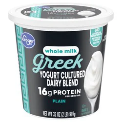 Kroger Plain Whole Milk Greek Yogurt Tub