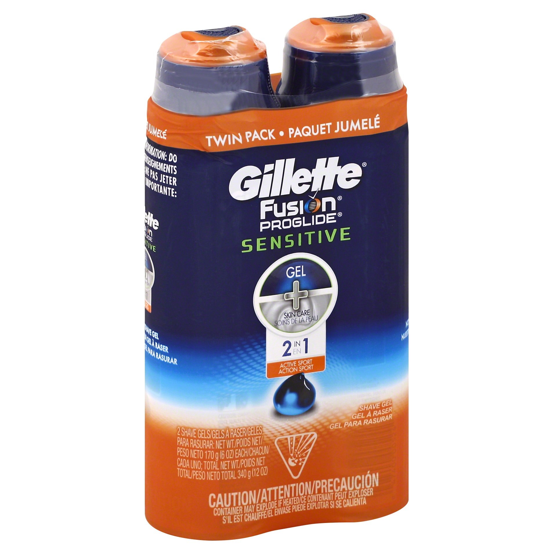 Gillette Fusion ProGlide Sensitive 2 in 1 Men's Shave Gel Twin Pack