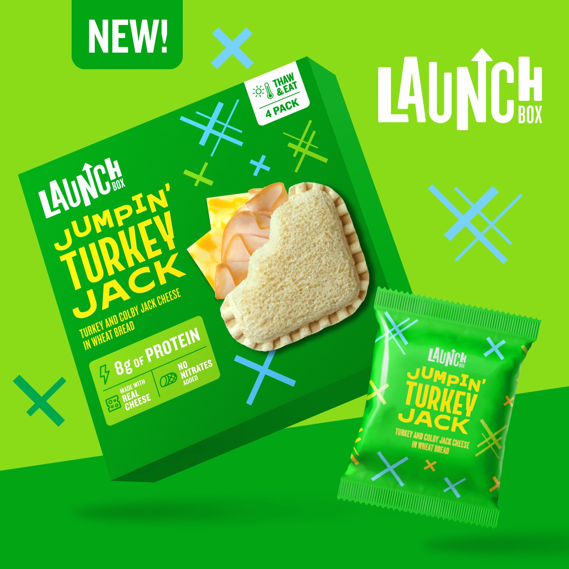 slide 6 of 13, LaunchBox Jumpin' Turkey & Colby Jack Cheese Frozen Sandwiches, 4 ct Box, 4 ct