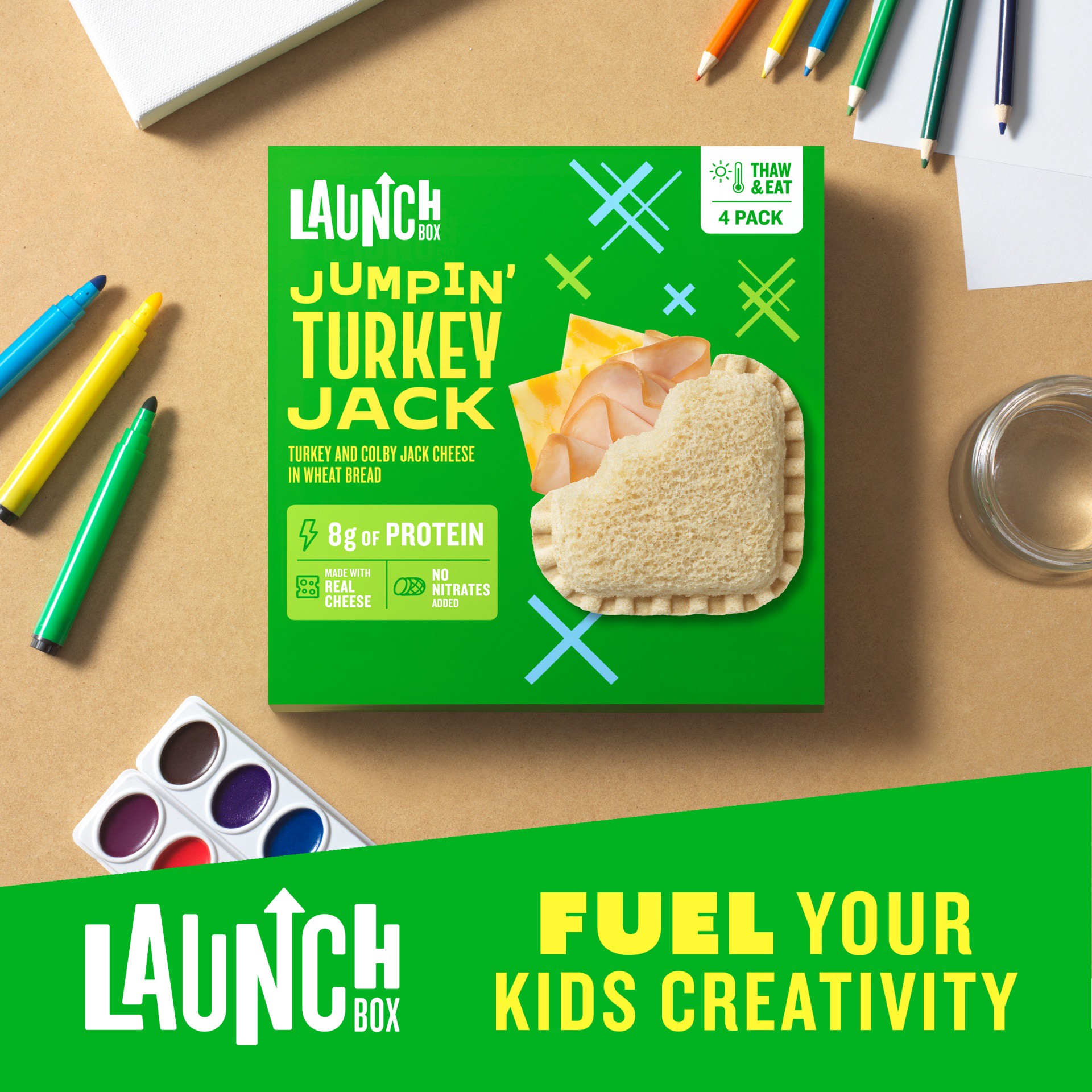 slide 4 of 13, LaunchBox Jumpin' Turkey & Colby Jack Cheese Frozen Sandwiches, 4 ct Box, 4 ct