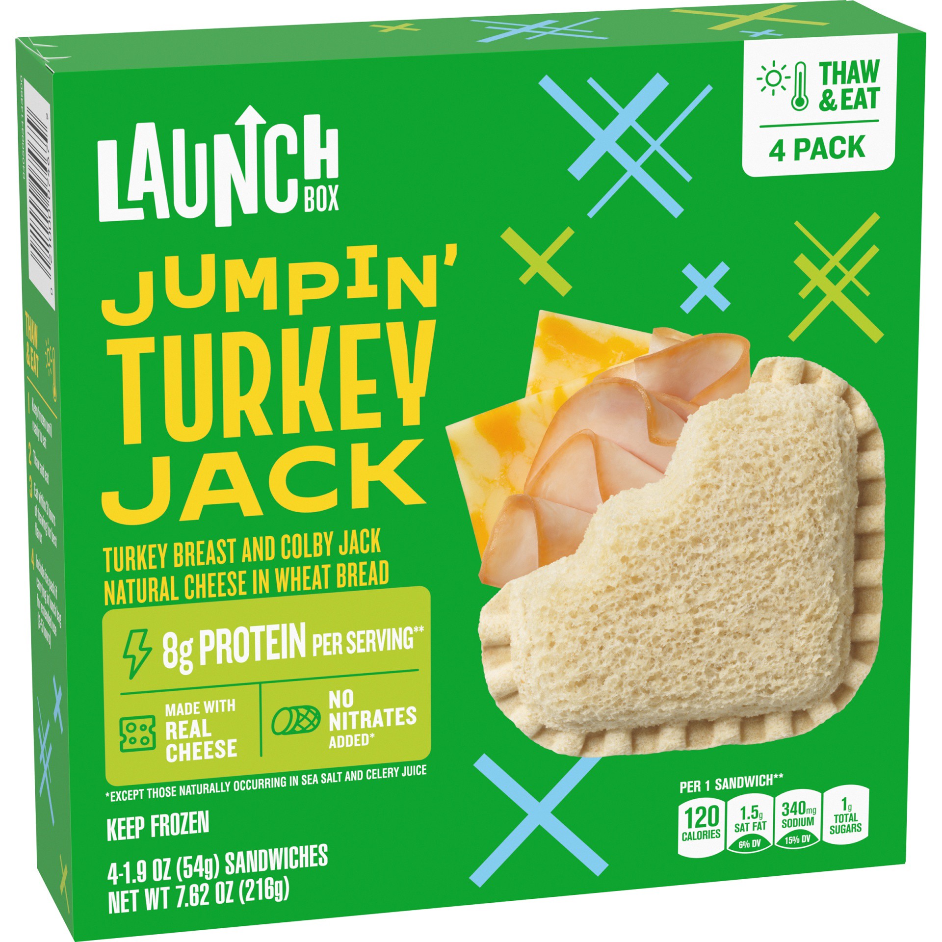 slide 10 of 13, LaunchBox Jumpin' Turkey & Colby Jack Cheese Frozen Sandwiches, 4 ct Box, 4 ct