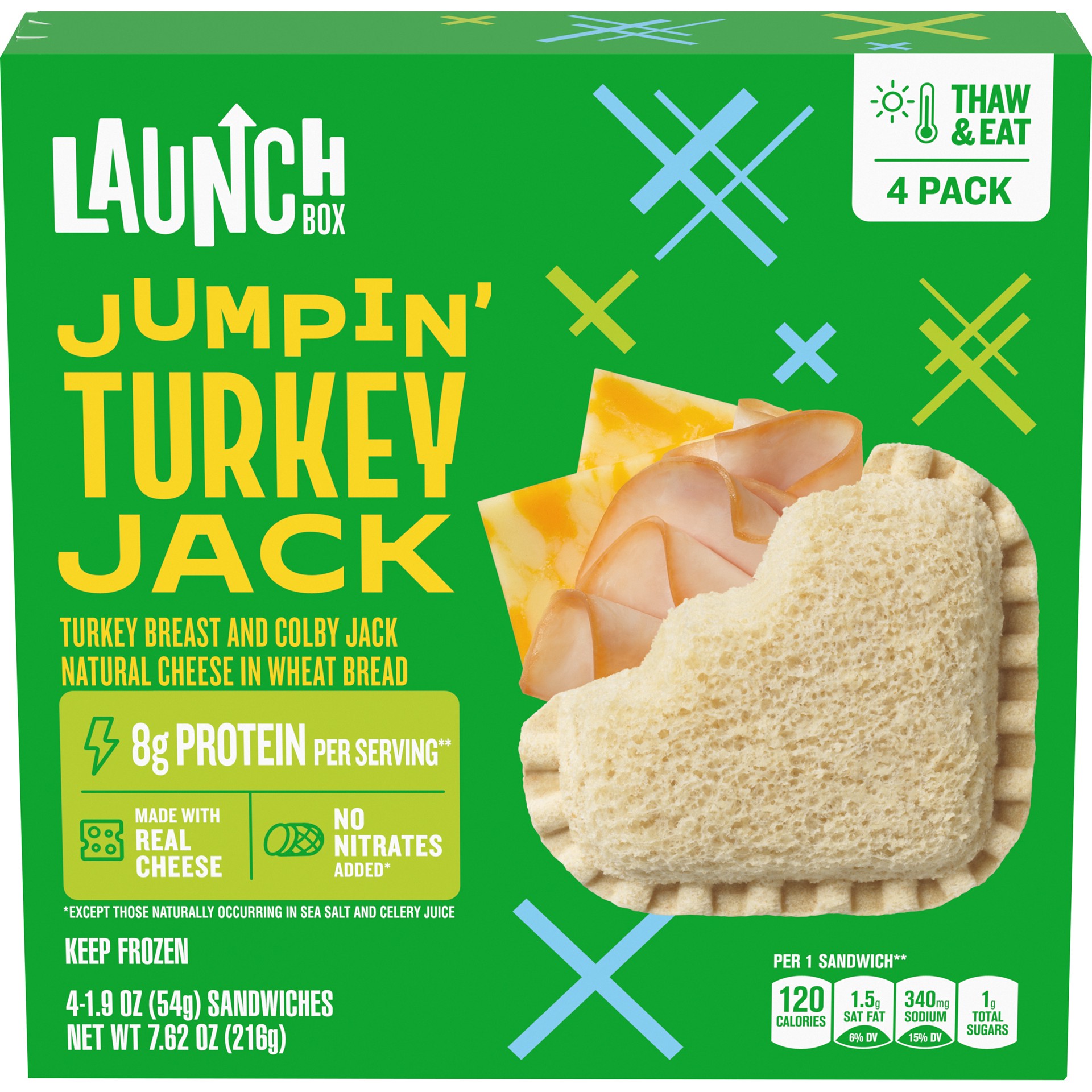 slide 1 of 13, LaunchBox Jumpin' Turkey & Colby Jack Cheese Frozen Sandwiches, 4 ct Box, 4 ct