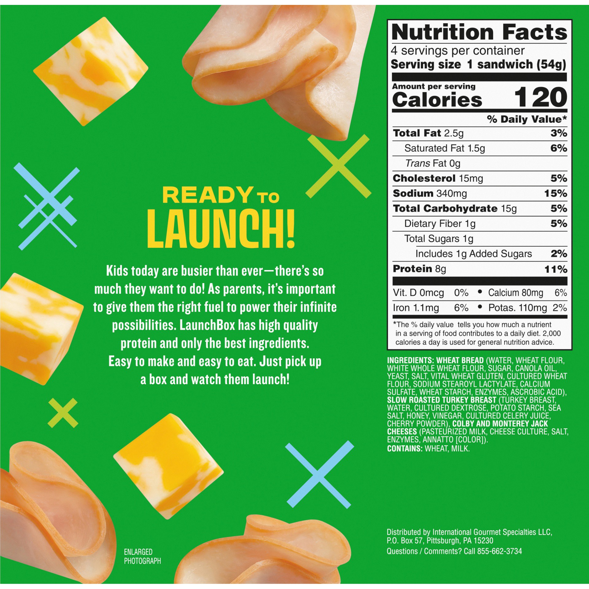 slide 8 of 13, LaunchBox Jumpin' Turkey & Colby Jack Cheese Frozen Sandwiches, 4 ct Box, 4 ct