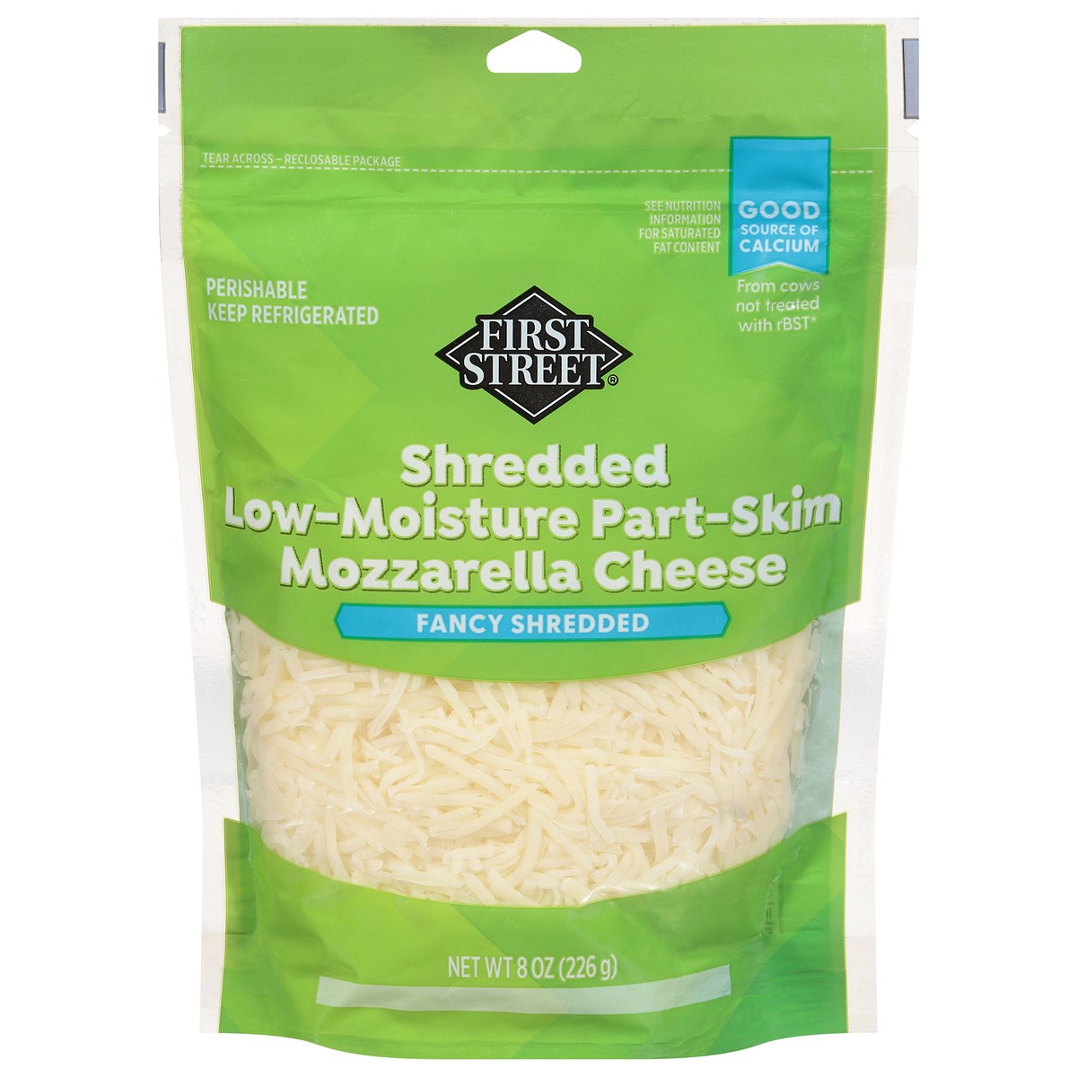slide 2 of 4, First Street Shredded Part Skim Mozzarella Cheese, 8 oz