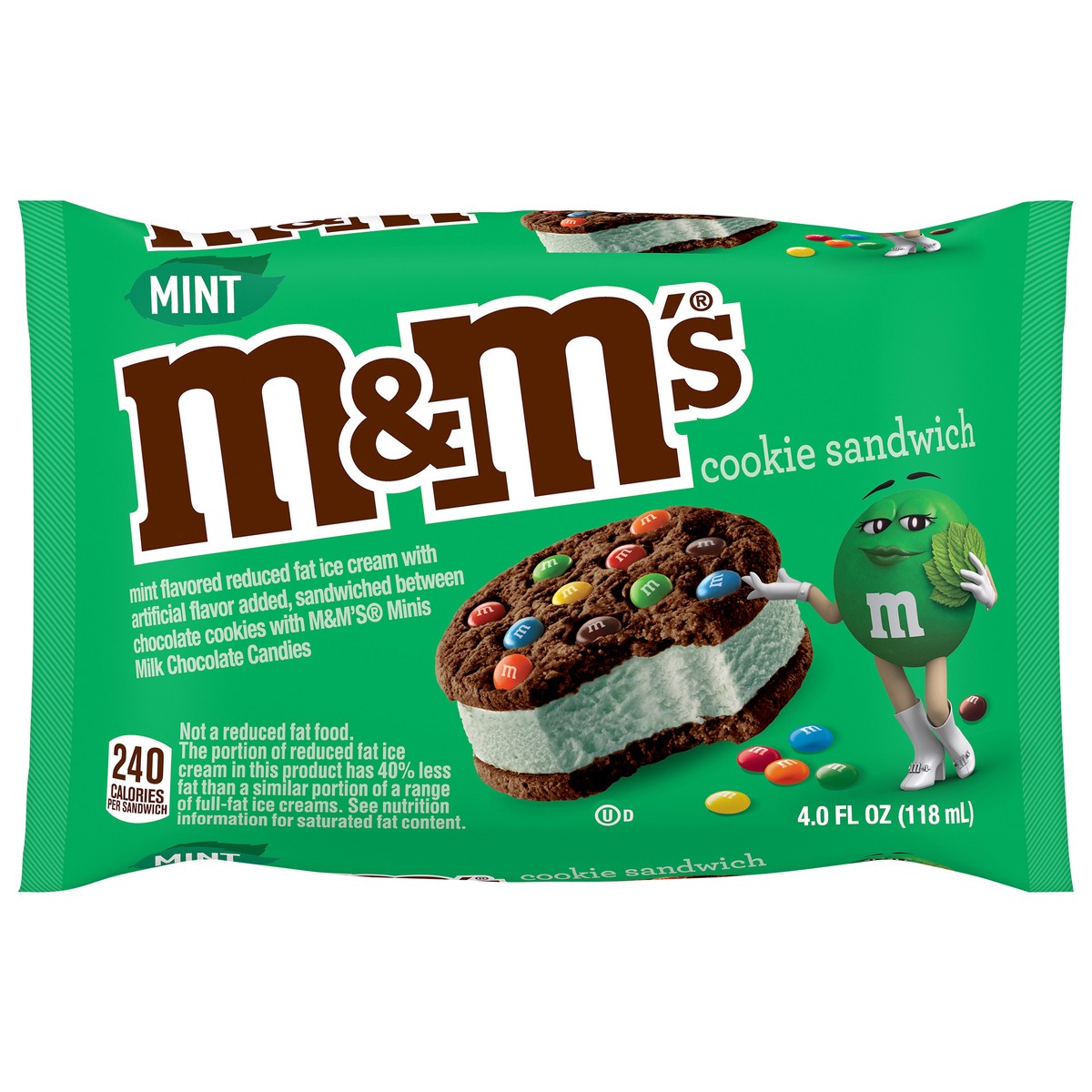 slide 1 of 4, M&M's Mint Ice Cream Sandwich, 1 Ct Pack, 4 fl oz