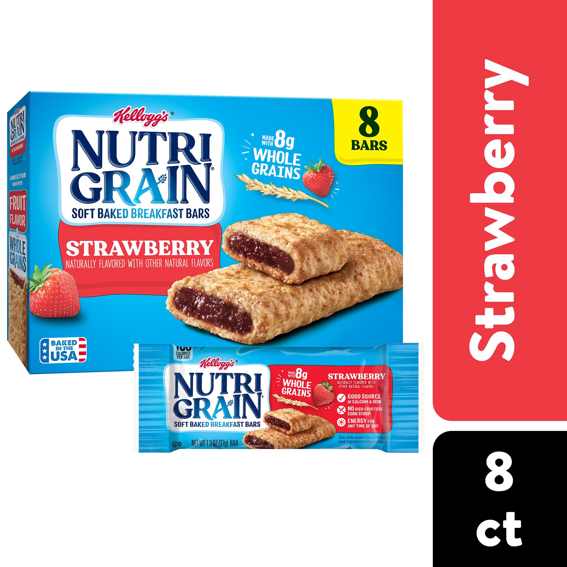 slide 1 of 5, Nutri-Grain Soft Baked Breakfast Bars, Kids Snacks, Whole Grain, Strawberry, 10.4oz Box, 8 Bars, 10.4 oz