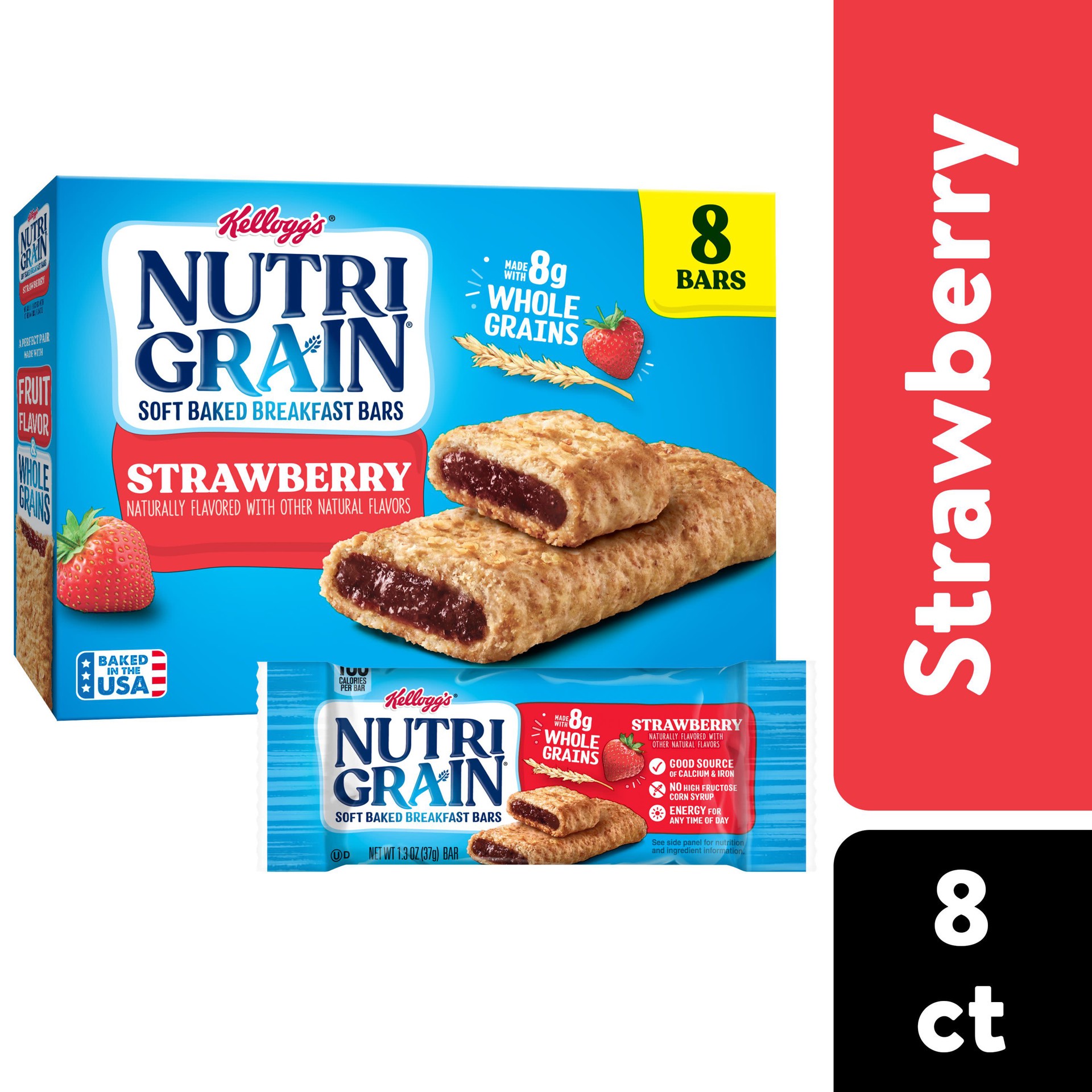 slide 1 of 5, Nutri-Grain Soft Baked Breakfast Bars, Strawberry, 10.4 oz, 8 Count, 10.4 oz