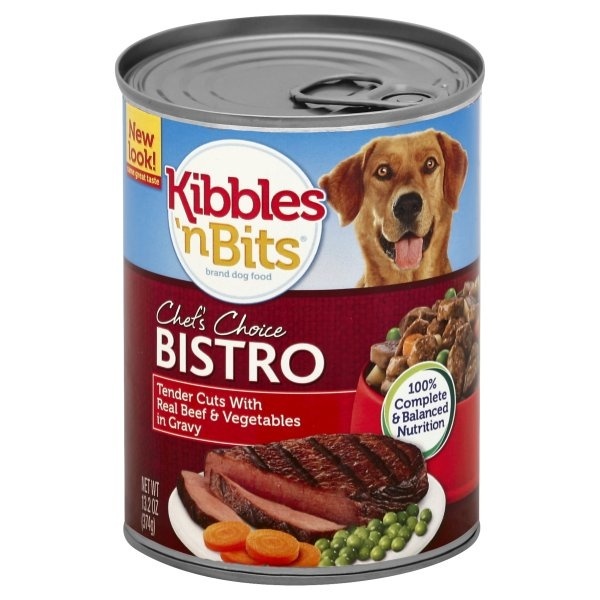 slide 1 of 1, Kibbles 'n Bits Dog Food, Bistro, Tender Cuts, with Real Beef & Vegetables in Gravy, 13.2 oz