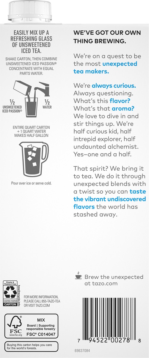 slide 2 of 3, TAZO Unsweetened Iced Passion, Herbal Tea Concentrate, 32 oz, 32 fl oz