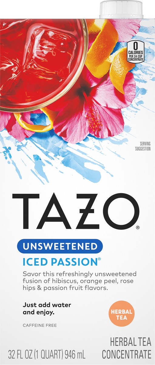 slide 3 of 3, TAZO Unsweetened Iced Passion, Herbal Tea Concentrate, 32 oz, 32 fl oz