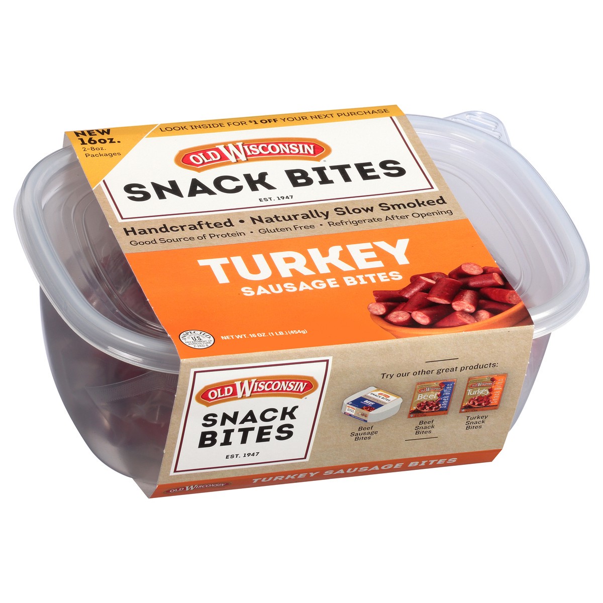 slide 2 of 9, Old Wisconsin Turkey Bites Tub, 16 oz