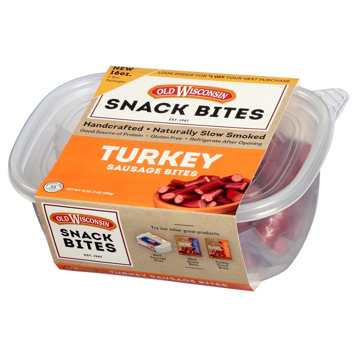 slide 3 of 9, Old Wisconsin Turkey Bites Tub, 16 oz