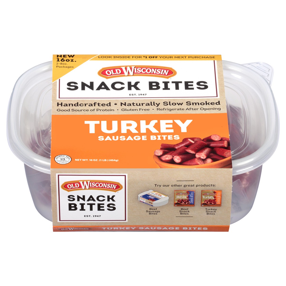 slide 1 of 9, Old Wisconsin Turkey Bites Tub, 16 oz