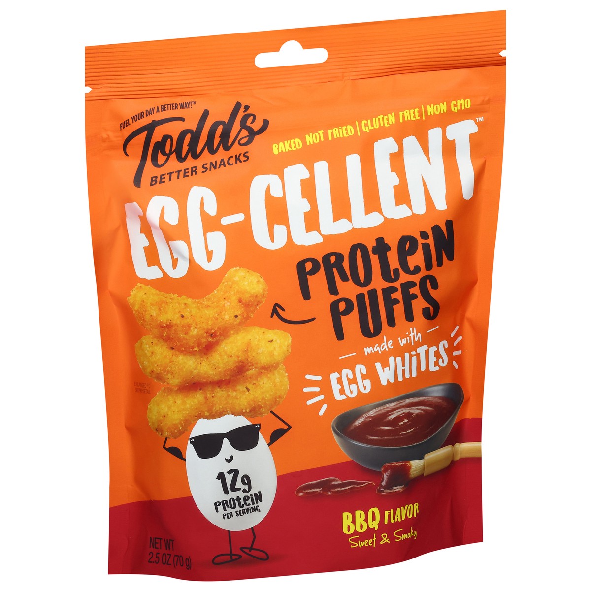 slide 2 of 13, Todd's Better Snacks Egg-Cellent BBQ Flavor Protein Puffs 2.5 oz, 2.5 oz
