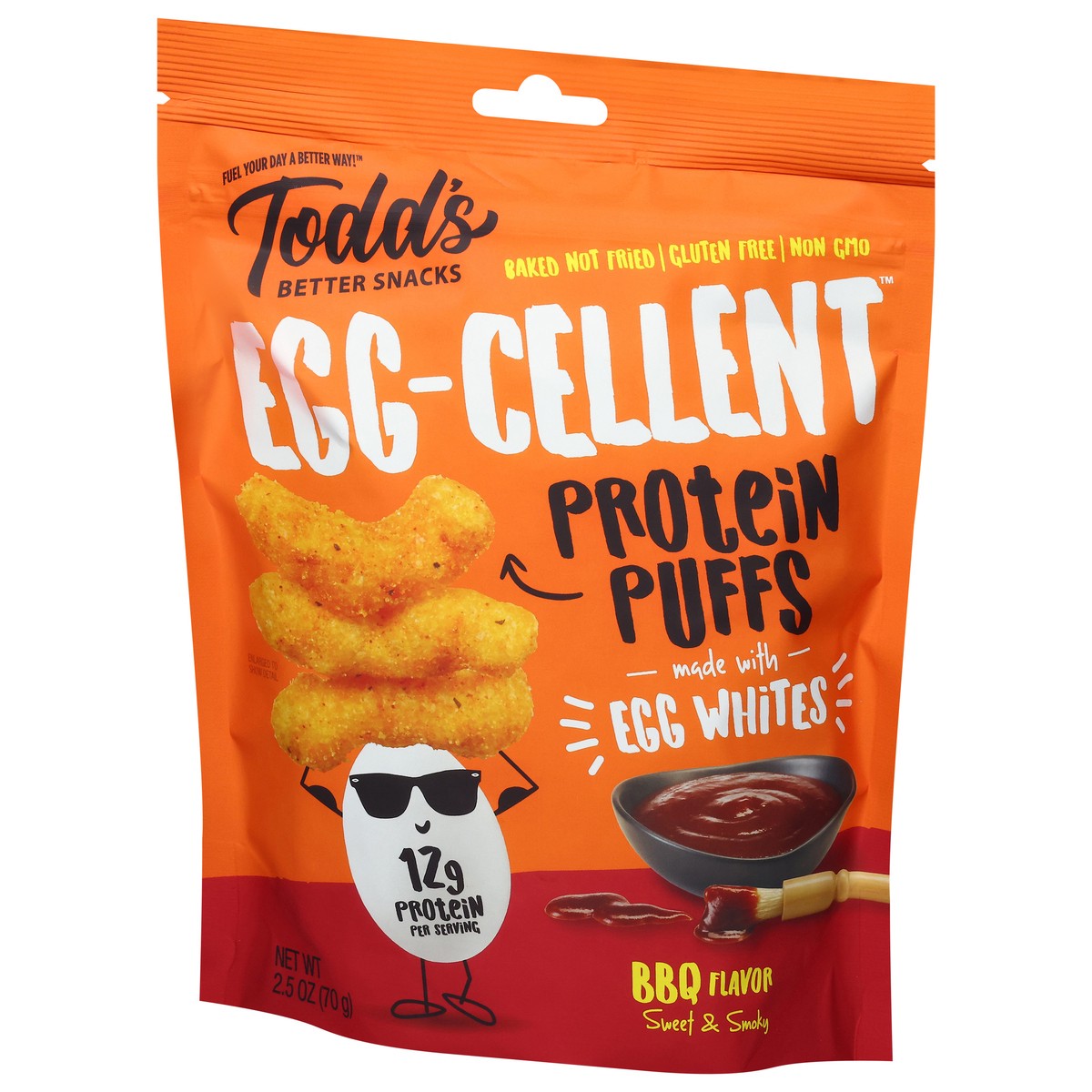 slide 8 of 13, Todd's Better Snacks Egg-Cellent BBQ Flavor Protein Puffs 2.5 oz, 2.5 oz