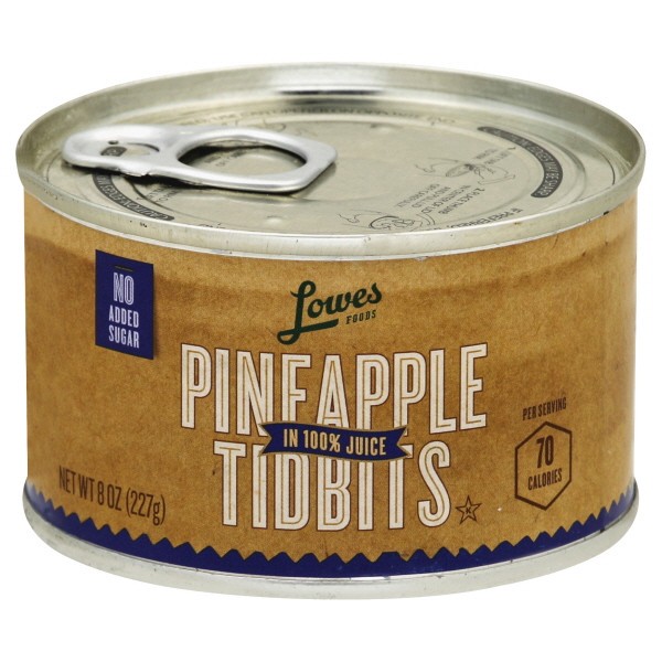slide 1 of 1, Lowes Foods Pineapple Tidbits In Juice, 8 oz