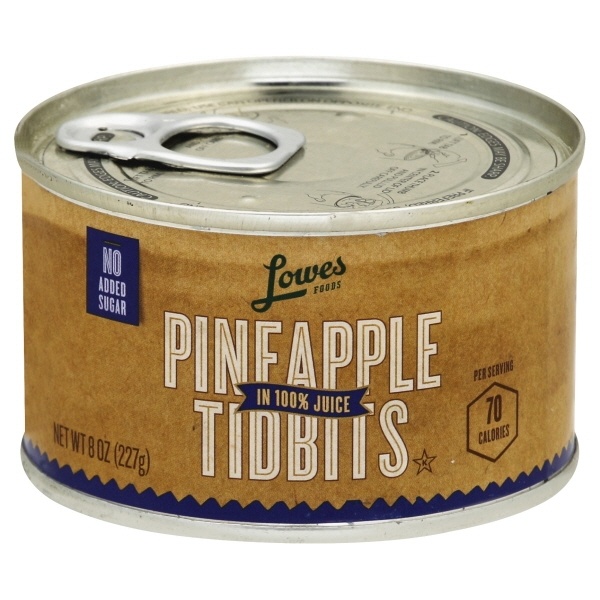 slide 1 of 1, Lowes Foods Pineapple Tidbits In Juice, 8 oz