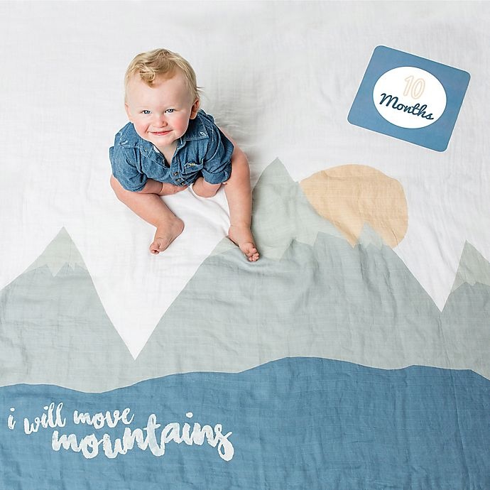 slide 3 of 4, Lulujo Baby Move Mountains'' Muslin Swaddle Blanket and Cards Set - White/Multicolor'', 1 ct