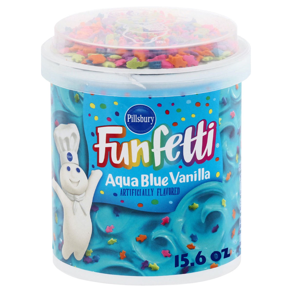 slide 1 of 14, Pillsbury Funfetti Aqua Blue Vanilla Frosting, 15.6 Oz Tub, 15.6 oz