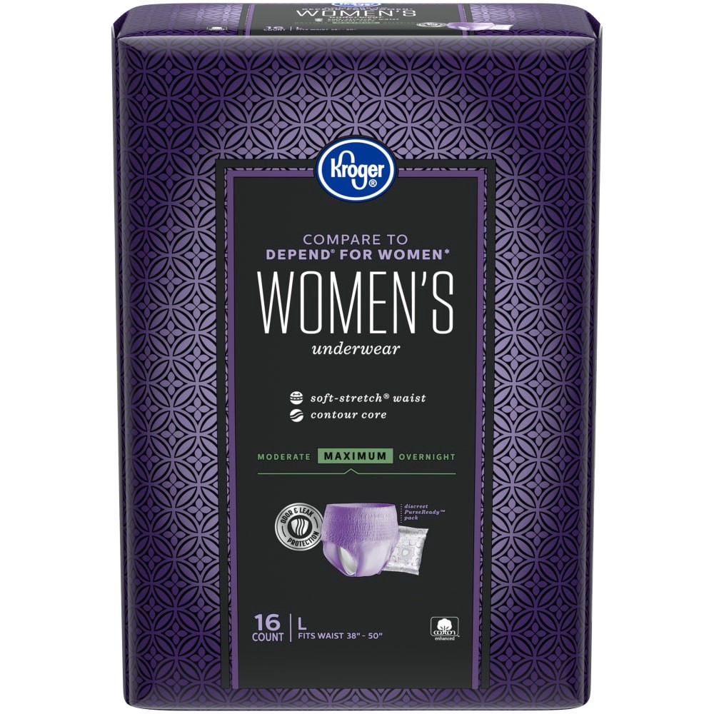 slide 1 of 1, Kroger Women's Maximum Absorbency Underwear L, 16 ct