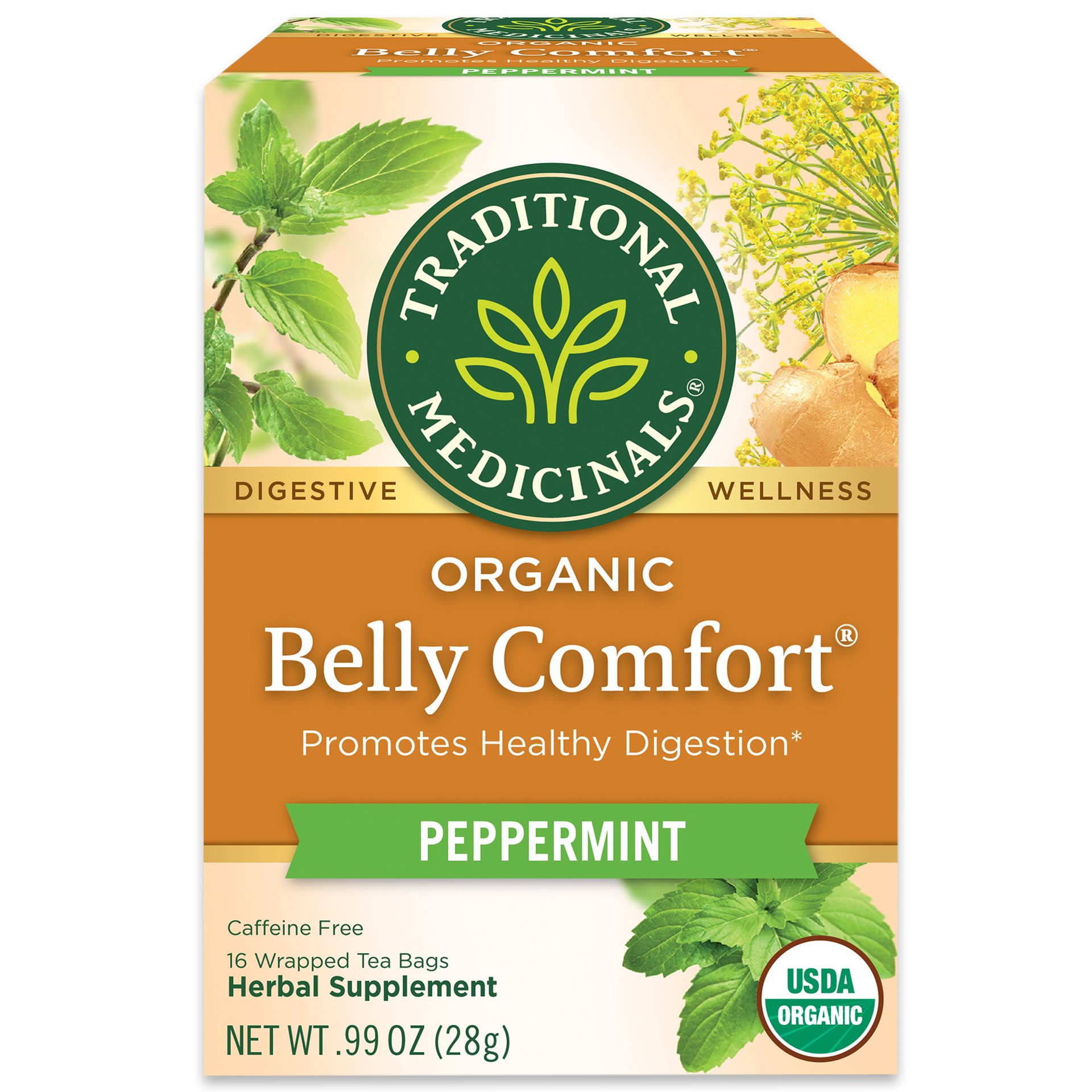 slide 1 of 3, Traditional Medicinals Organic Belly Comfort, Caffeine Free Herbal Tea, 16 ct