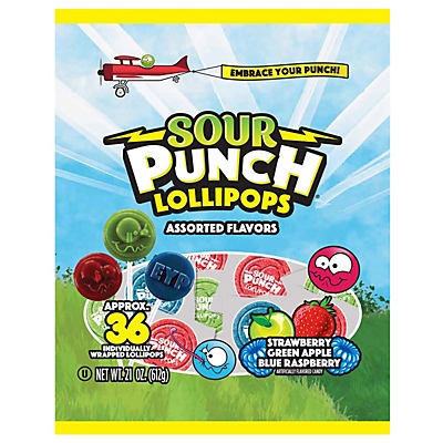 slide 1 of 1, Adams & Brooks Sour Punch Lollipops - Assorted Flavors, 36 ct