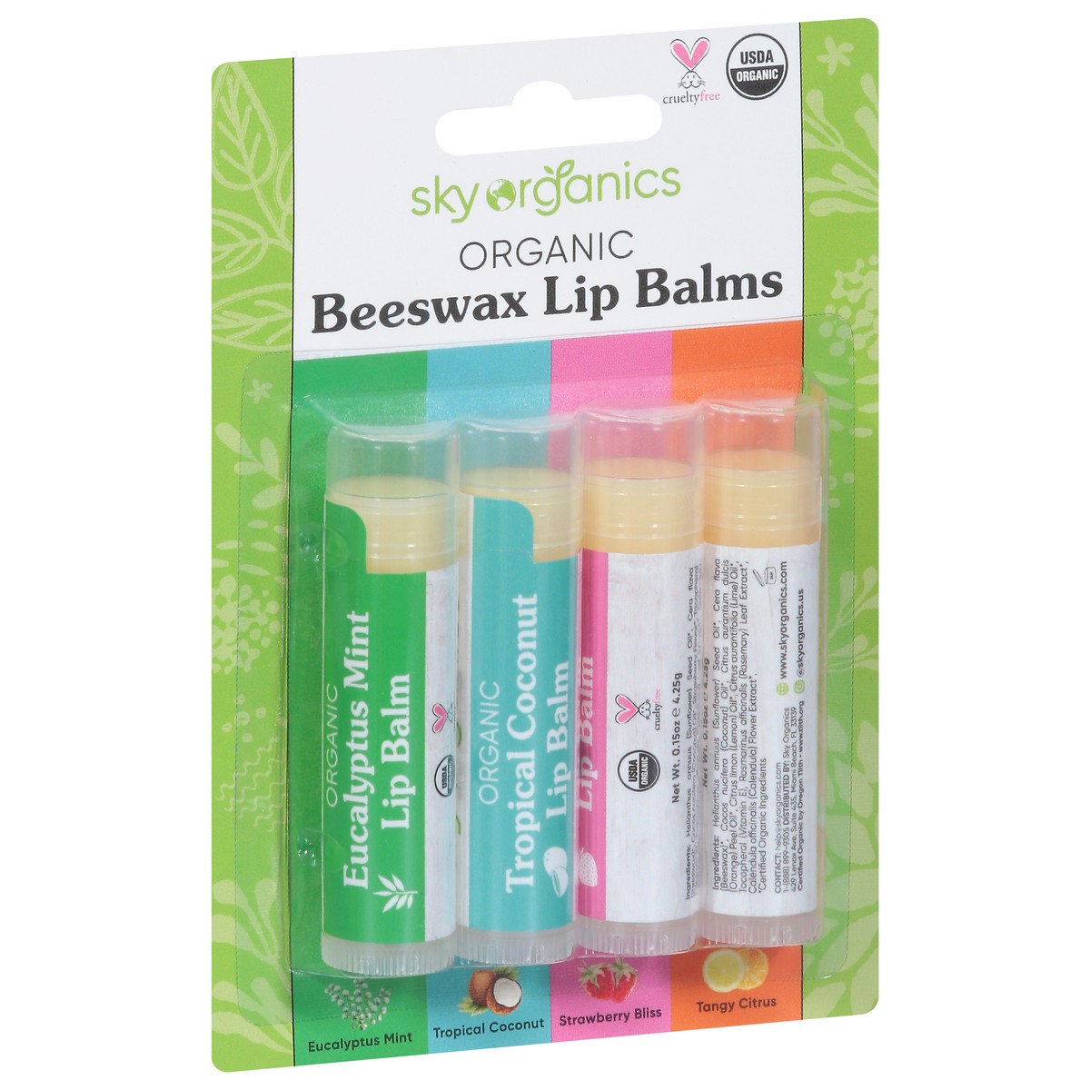 slide 6 of 10, Sky Organics Organic Assorted Lip Balms with Beeswax 4 - 0.15 oz Balms, 4 ct