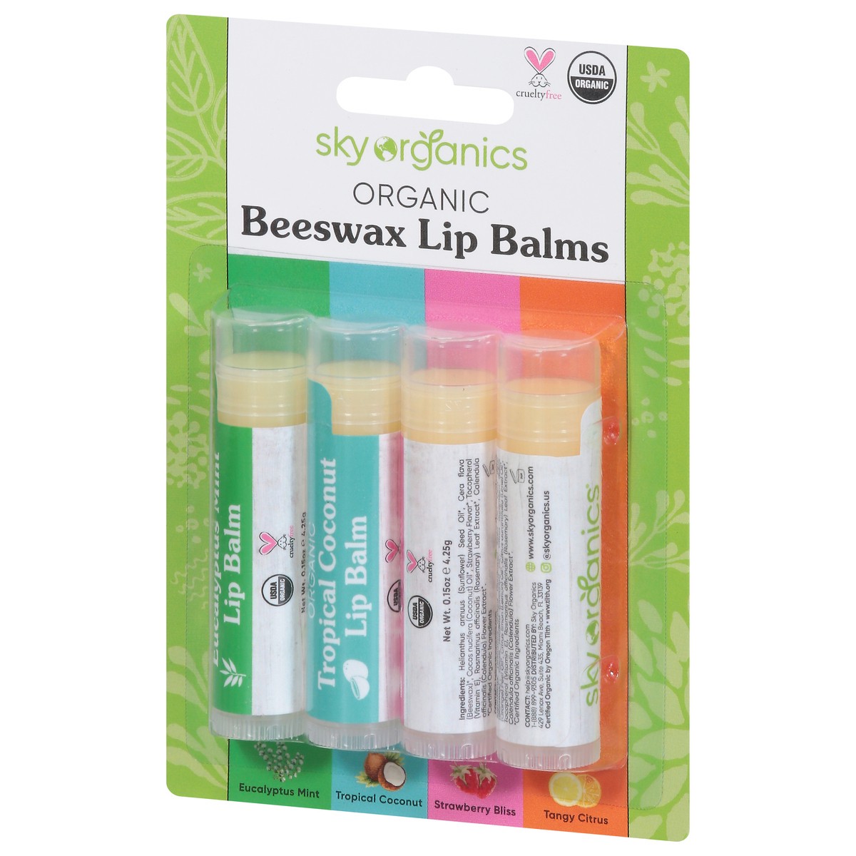 slide 2 of 10, Sky Organics Organic Assorted Lip Balms with Beeswax 4 - 0.15 oz Balms, 4 ct