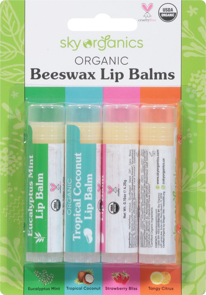 slide 10 of 10, Sky Organics Organic Assorted Lip Balms with Beeswax 4 - 0.15 oz Balms, 4 ct