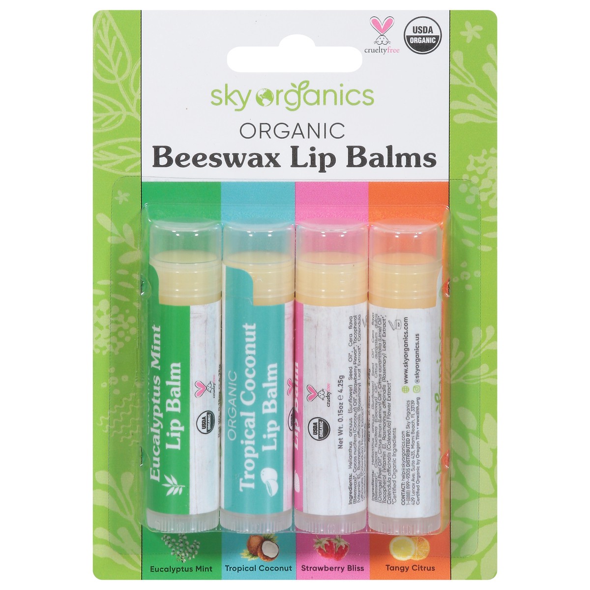 slide 7 of 10, Sky Organics Organic Assorted Lip Balms with Beeswax 4 - 0.15 oz Balms, 4 ct