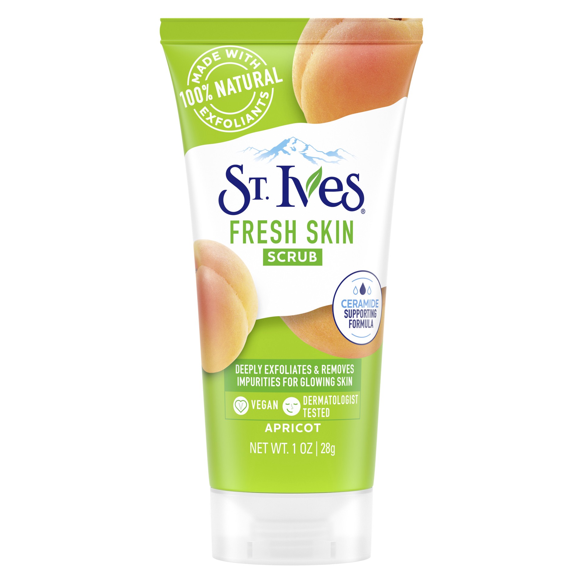 slide 1 of 3, St. Ives Scrub Apricot, Deeply Cleans, Smooth and Glowing Skin, Dermatologist-Tested, Natural Exfoliants, 1 oz, 1 oz