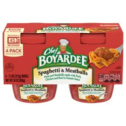 Chef Boyardee Spaghetti and Meatballs in Tomato Sauce, Microwavable Meal, 7.5 oz. Bowl , 4-Count