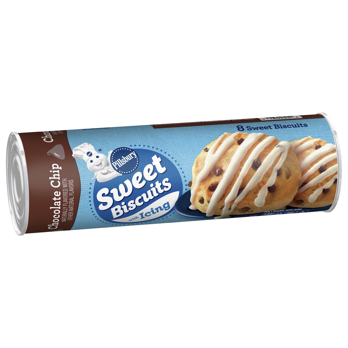 slide 2 of 13, Pillsbury Sweet Biscuits with Icing, Chocolate Chip, 8 ct., 12.4 oz., 8 ea