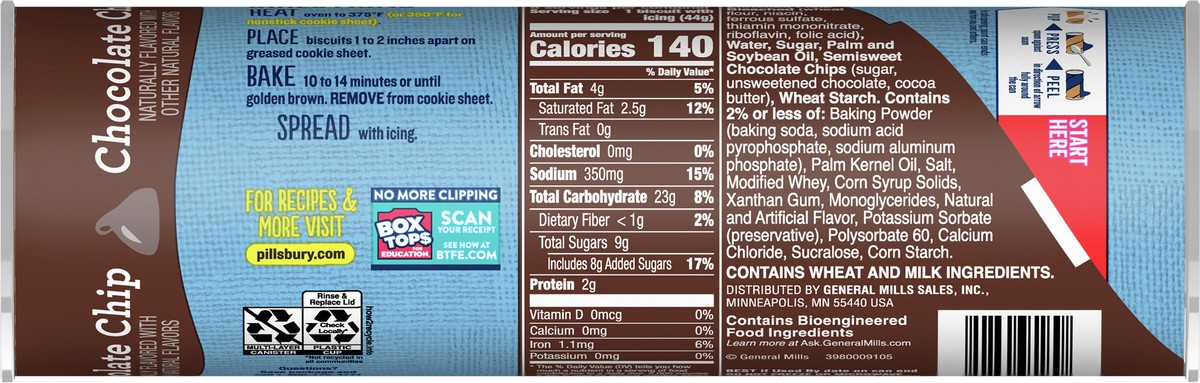 slide 5 of 13, Pillsbury Sweet Biscuits with Icing, Chocolate Chip, 8 ct., 12.4 oz., 8 ea