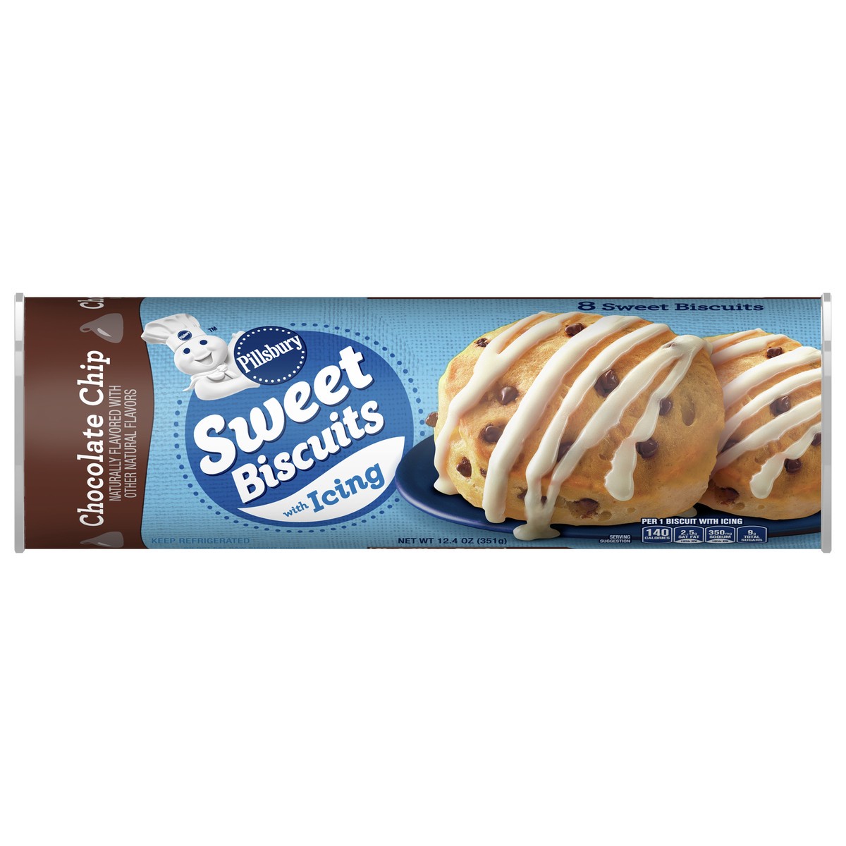 slide 7 of 13, Pillsbury Sweet Biscuits with Icing, Chocolate Chip, 8 ct., 12.4 oz., 8 ea