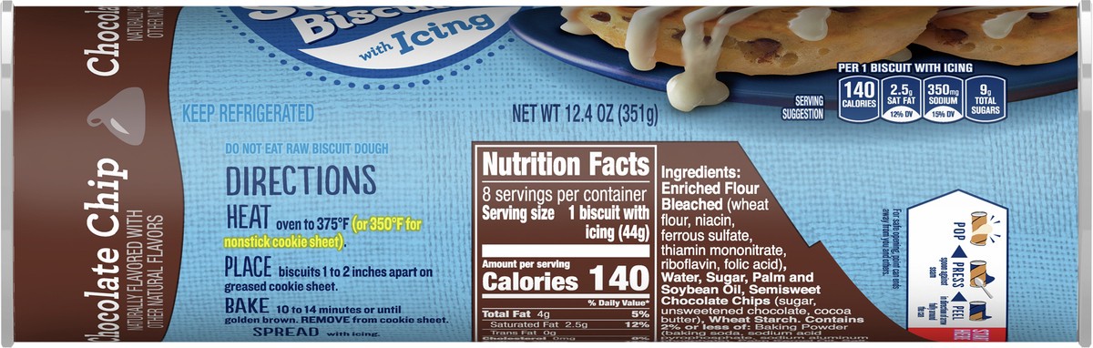 slide 4 of 13, Pillsbury Sweet Biscuits with Icing, Chocolate Chip, 8 ct., 12.4 oz., 8 ea