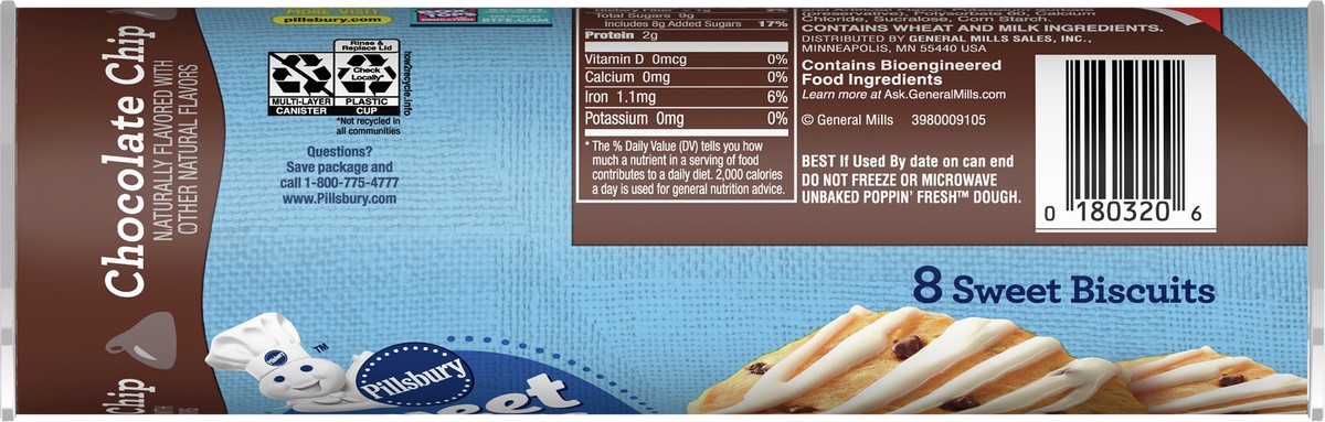 slide 11 of 13, Pillsbury Sweet Biscuits with Icing, Chocolate Chip, 8 ct., 12.4 oz., 8 ea
