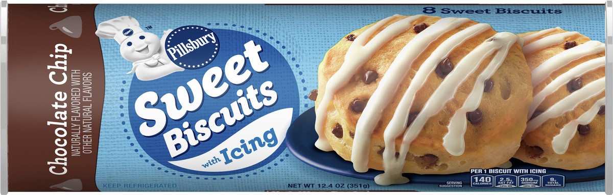 slide 13 of 13, Pillsbury Sweet Biscuits with Icing, Chocolate Chip, 8 ct., 12.4 oz., 8 ea