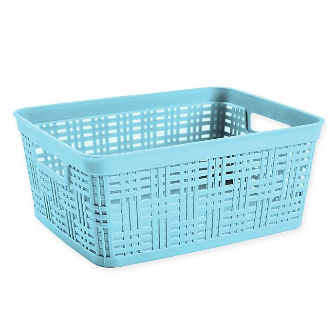 slide 1 of 1, Starplast Plastic Wicker Small Storage Basket - Teal, 1 ct