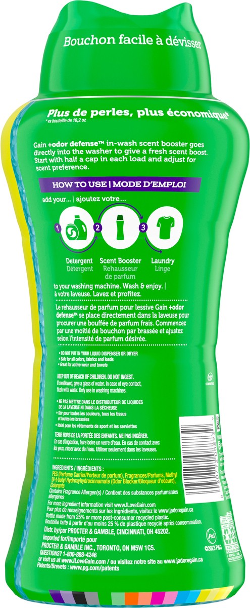slide 4 of 4, Gain + Odor Defense In-Wash Scent Booster, Super Fresh Blast Scent, 24 oz, HE Compatible, 24 oz